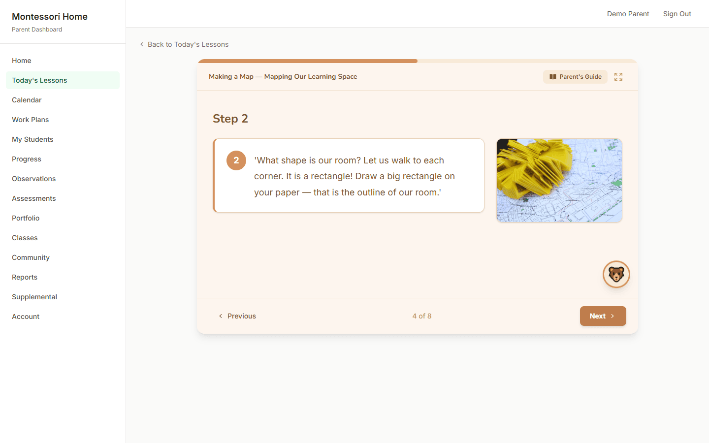 Instruction slide showing step-by-step guidance with contextual image
